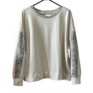 AnyBody Cream Sweatshirt with Snake Print Accents Size 1X